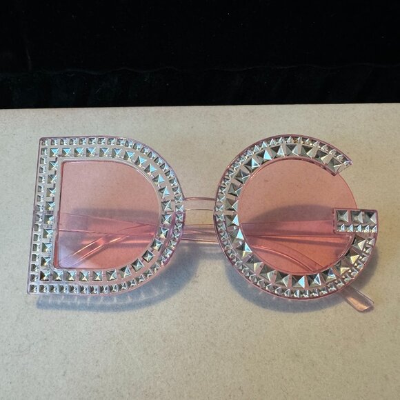 Sunglasses D & G Designer Style Pink Lenses Clear Frame Trendy Womens Accessory - Picture 3 of 13